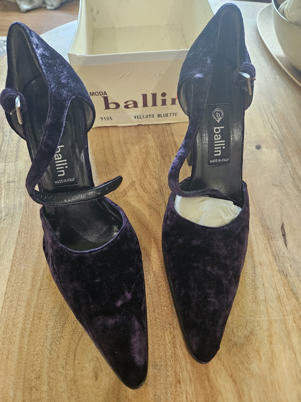 Ballin Velvet Pointed-Toe Mary Jane Heels in Deep Purple